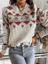 Damenpullover aprikose mit geometrischem muster - wintermode 2024 – Aprikose