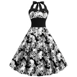 Halloween Kostüm Kleid mit Totenkopf Druck | Midi – Schwarz