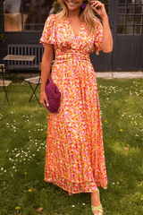 Ava™ | Elegantes Maxikleid mit V-Ausschnitt und femininer Passform – Orange (Fast ausverkauft)