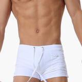 Herren Badeshorts mit Reißverschlusstaschen und Kordelzugbund – Weiß