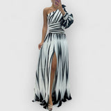 Chloe | Gestreiftes Maxikleid – Weiß