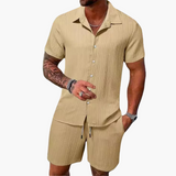Herren Sommer Set mit Hemd & Shorts | Zweiteiler Leicht & Lässig – Khaki