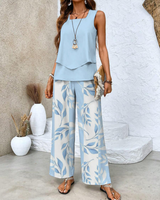 Damen Sommer Set Zweiteiler | Ärmelloses Top & Gerade Hose – Blau