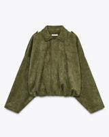 LUMIÈRE | FAUX SUÈDE BOMBERJACKE – Khaki