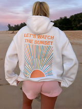 Oversize Damen-Hoodie mit Sunset-Print „Let’s Watch the Sunset“ | Zendoo.de – Weiß