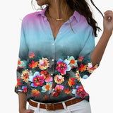 Blumen Colorblock Bluse für Damen - Stilvoll & Bequem – Lila