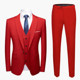 Herren Anzug dreiteilig mit Ein-Knopf Blazer und Weste – Rot