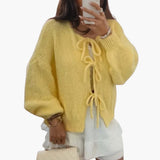 Strickjacke mit Schleifenverschluss für Damen – Gelb