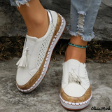 Tassel Loafer: stylische Casual-Slipper mit niedrigem Absatz – Weiß
