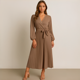 Naomi - Elegantes Kleid mit V-Ausschnitt und Raffungen – Khaki