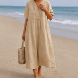 Kendra - Bequemes Kleid mit V-Ausschnitt – Khaki