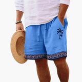 Herren Badeshorts Sommer mit Kordelzug und Palmenmuster – Hellblau