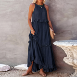 Vessa - Stilvolles Stufen-Maxikleid – Marineblau