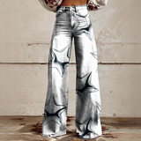 Shelley - Bequeme Weitbeinige Bedruckte Jeans – Weiß