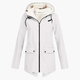 Wasserabweisender Trenchcoat mit Kapuze für Damen – Weiß