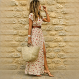 Ziska - Elegantes Boho-Kleid mit Schlitz – Beige