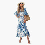 Boho Maxikleid für Damen - Blumenmuster & lockere Passform – Blau