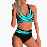 High-Waist Bikini - Damen Zweiteiler mit überkreuztem Look – Blau 1