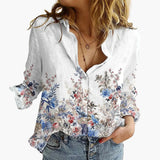 Kunstvoll bedruckte V-Ausschnitt Bluse - Damen Freizeitlook – Silber