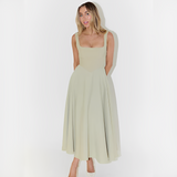 Fioren - Elegantes Midikleid mit Quadratischem Ausschnitt – Grün