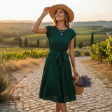 Jelica - Schickes Midikleid mit Falten – Dunkelgrün