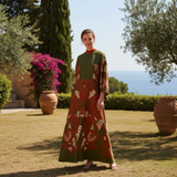 Kymbrea - Schickes, locker gestaltetes Maxi-Kleid – Grün / Rot