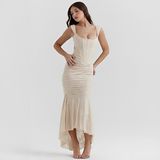 Cynthia - Stilvolles Wickel-Midikleid mit Taillenband – Beige