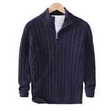 Pullover Herren Mit Reißverschluss | Strickjacke Mit Kabelmuster – Dunkelblau