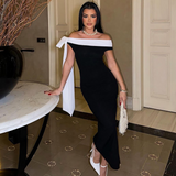 Melany - schulterfreies Damenkleid mit Schleife – Schwarz