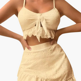 Bikini-Set Damen - 3-teilig mit Rüschen & High-Waist Design – Hellgelb