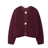 Camellia - Vintage-Strickjacke mit Knöpfen für Damen – Weinrot