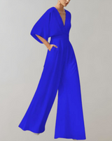 Melanie | Lässiger Jumpsuit mit weiten Beinen – Blau