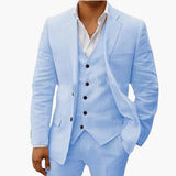 Herren Sommeranzug dreiteilig mit Weste Jacke und Hose – Himmelblau