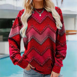 Bunter vintage-strickpullover - oliv – Rot