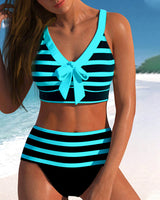 Maya | Gestreifter Bikini mit hoher Taille – Blau