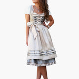 Detailiertes Dirndl kleid für Damen - Oktoberfest 2025 – Grau-Beige
