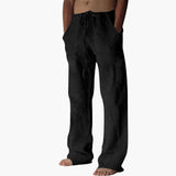 Herren Freizeithose aus Leinen mit Kordelzug für Sommer – Schwarz