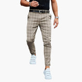 Herren Slim Fit Hose mit Karomuster und schmalem Bein – Beige
