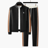 Herren Slim-Fit Trainingsanzug mit Reißverschluss und Taschen – Schwarz