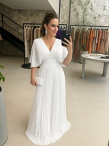 Valerija - Lebhaftes Maxi Kleid Mit Falten – Weiß