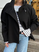 Damen-Mantel mit doppelreihem aufbau | klassischer stil – Schwarz