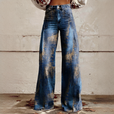Shelley - Bequeme Weitbeinige Bedruckte Jeans – Blau / Khaki