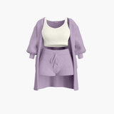 Loungewear Set - Damen Strick Outfit 3-teilig mit Cardigan – Lila