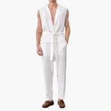 Herren Sommer Set mit ärmelligem Top und Gürtelhose – Weiß