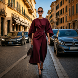 Sonia - Elegantes Kleid mit auffälligen Ärmeln – Dunkelrot