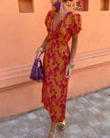 Evalena - Stylisches Axi-Kleid mit Puffärmeln für Frauen – Orange