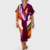 Roos - Lässiges Kleid mit Bunter Blätterdruck – Lila
