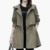 Damen Trenchcoat mit Kapuze und verstellbarer Taille – Khaki