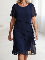 Juliette | Elegantes, fließendes Kleid mit Rüschen – Dunkelblau