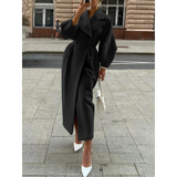 Eleganter einfarbiger langer Trenchcoat für Damen | Ideal für Frühling und Herbst – Schwarz